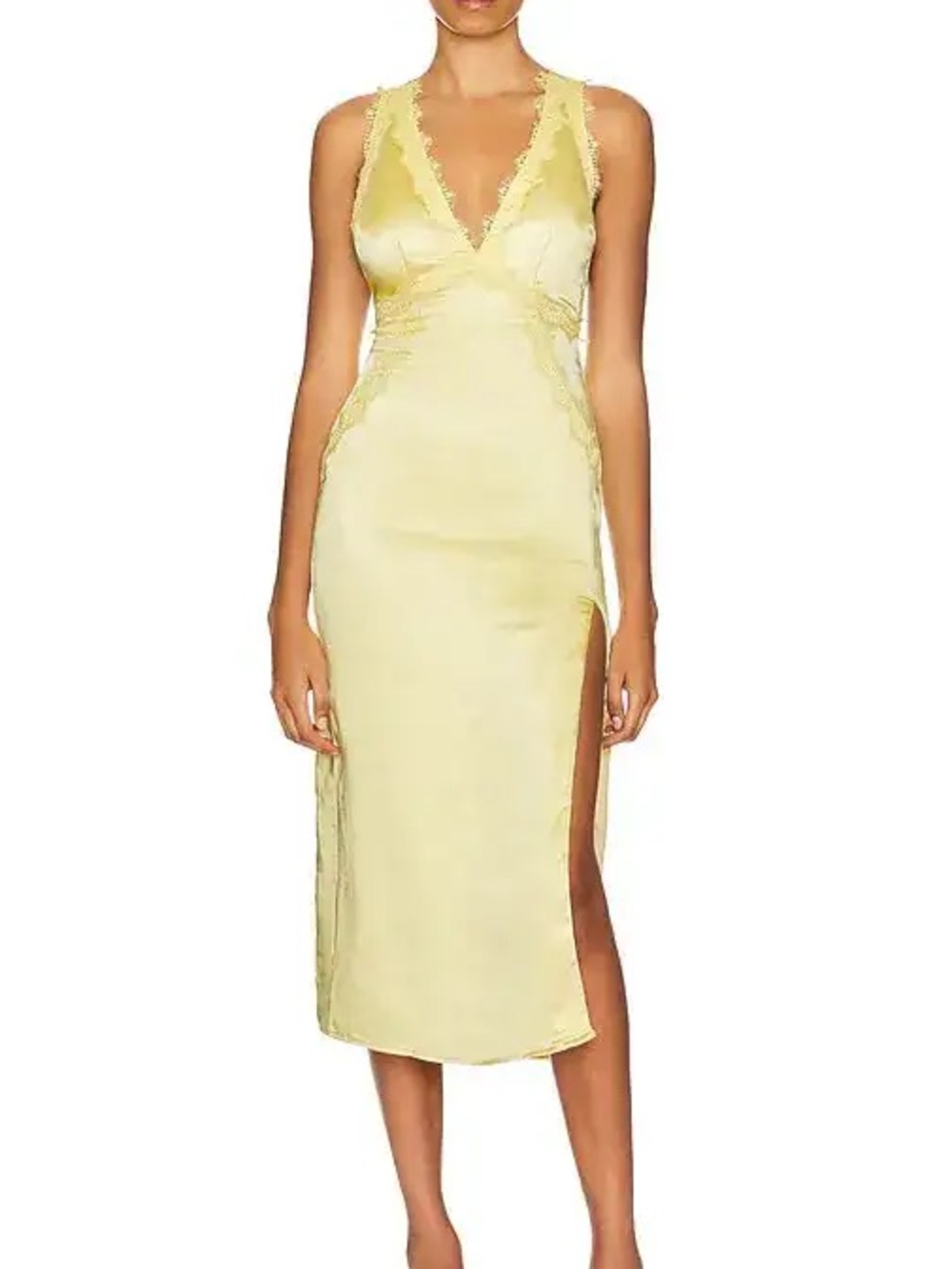 REVOLVE More to Come Yellow Midi Slip Dress with Lace Trim